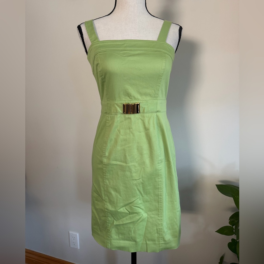 Jones New York Lime Green Square-Neck Belted Midi Dress